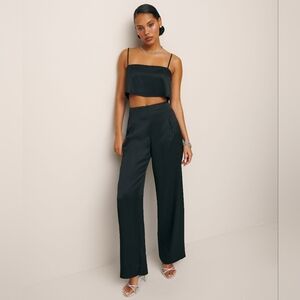 Reformation NWT Cleo Satin Two Piece - size 10 - Black